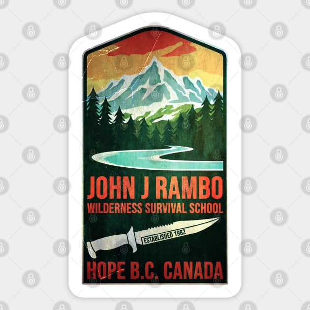 John J Rambo Wilderness Survival School Sticker by INLE Designs